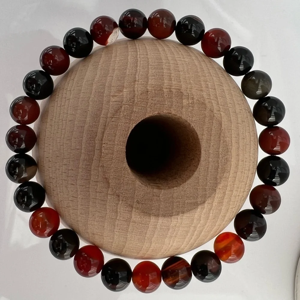 Autumn Colored Agate Beaded Stretch Bracelet